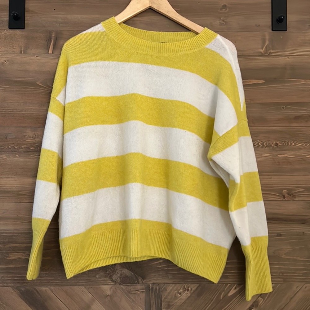 Yellow and white striped sweater. Size medium